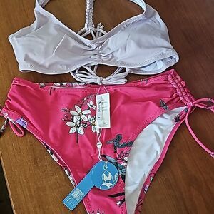 Cupshe light purple and floral braided back bikini size med